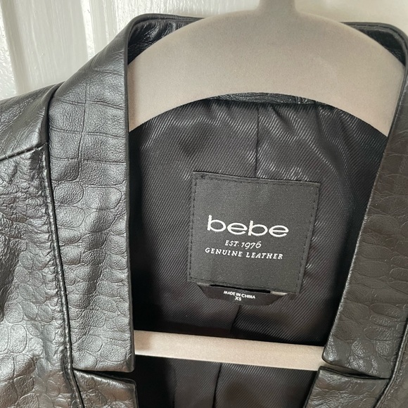 New Bebe Women's peplum black genuine leather blazer jacket XS - Picture 4 of 9